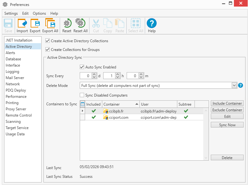 Options PDQ Inventory Active Directory