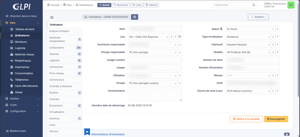 Interface de GLPI